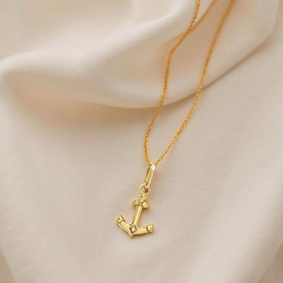 14K Solid Yellow Gold Anchor Pendant 1g Nautical Charm by Tehrani Jewelry - Picture 2 of 3